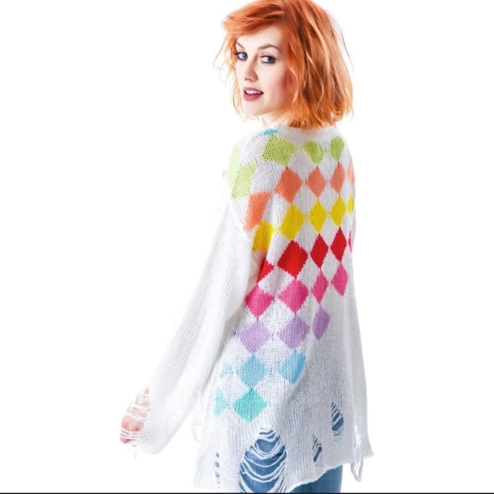 WildFox Rainbow Check Lennon Super Oversize Sweater Size S (Fit M,L) - Picture 4 of 11